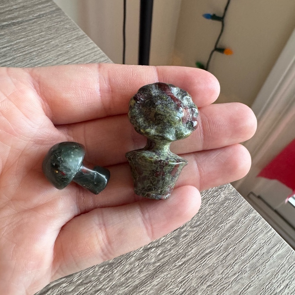 Green Stone Mushroom and Flower Figurines